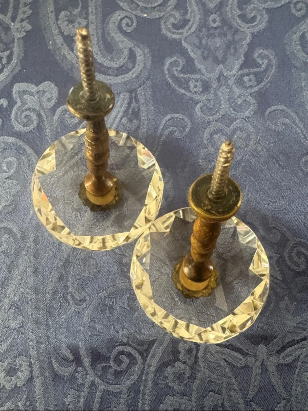 Vintage Pair of Crystal and Brass Curtain Hold backs
